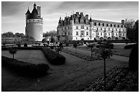 Chenonceaux chateau and gardens. Loire Valley, France ( black and white)