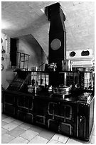 Kitchen of the Chenonceaux chateau. Loire Valley, France ( black and white)