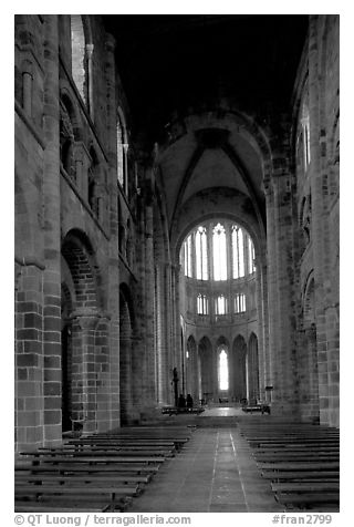 Austere chapel inside the Benedictine abbey. Mont Saint-Michel, Brittany, France (black and white)