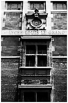 Facade of Lycee Louis-le-Grand, founded by Louis XIV in the 17th century. Quartier Latin, Paris, France (black and white)