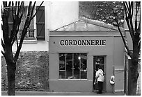 Red Cordonnnerie store. Paris, France (black and white)