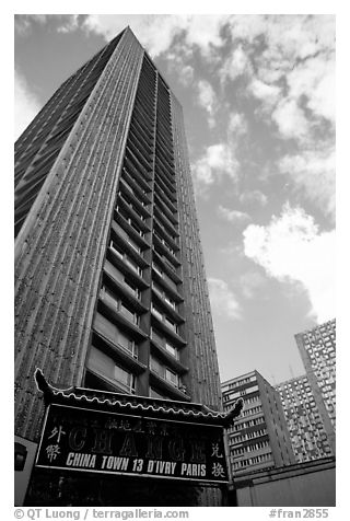 Paris's Chinatown consists of a block of high-rises in the 13rd district. Paris, France (black and white)
