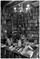 Front counter of Shakespeare and Company bookstore. Quartier Latin, Paris, France (black and white)