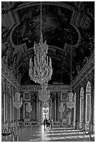 Gallerie des glaces room, Versailles Palace. France (black and white)