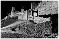 Fortress by night. Carcassonne, France (black and white)