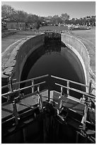 Lock and basin, Canal du Midi. Carcassonne, France (black and white)