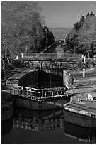 Lock chamber and gate, Canal du Midi. Carcassonne, France ( black and white)
