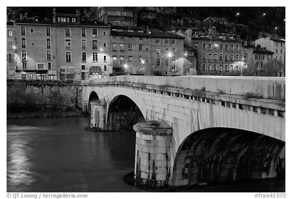 Pont de la Citadelle on the Isere River at dusk. Grenoble, France