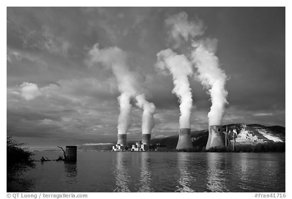 Atomic Power Station with four pressurized water reactors. Provence, France (black and white)