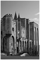 Massive walls of the Palace of the Popes. Avignon, Provence, France ( black and white)
