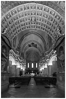 Romanesque nave of Cathedral of Notre-Dame-des-Doms. Avignon, Provence, France (black and white)