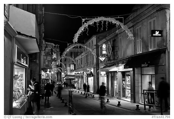 Commercial street at night. Avignon, Provence, France