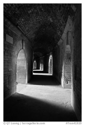 Gallery in the Roman arena. Arles, Provence, France (black and white)