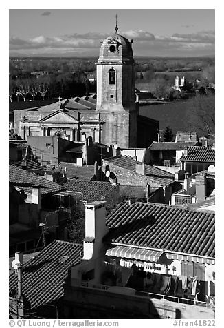 Church and rooftops. Arles, Provence, France (black and white)