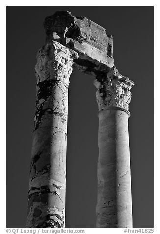 Ruined columns of the antique theatre. Arles, Provence, France (black and white)