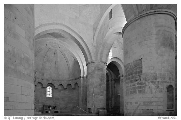 Romanesque interior of Saint Honoratus church, Alyscamps. Arles, Provence, France (black and white)