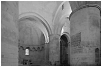 Romanesque interior of Saint Honoratus church, Alyscamps. Arles, Provence, France (black and white)