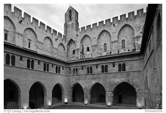 Courtyard, Papal Palace. Avignon, Provence, France (black and white)