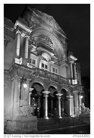 Theater at night. Avignon, Provence, France (black and white)