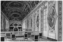 Chapel seen from upper floor, Fontainebleau Palace. France (black and white)