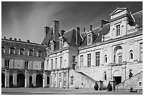 Cour de la Fontaine, Fontainebleau Palace. France (black and white)