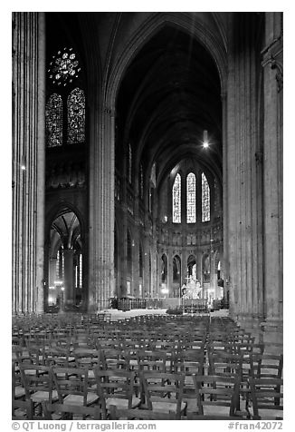 Transept crossing and stained glass, Chartres Cathedral. France (black and white)