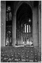 Transept crossing and stained glass, Chartres Cathedral. France (black and white)
