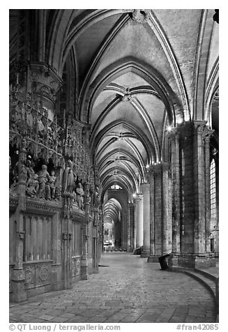 Sanctuary and Ambulatory, Cathedral of Our Lady of Chartres,. France (black and white)