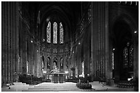 Altar and apse with clerestory windows, Cathedral of Our Lady of Chartres. France (black and white)