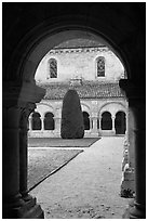 Garden seen from cloister, Abbaye de Fontenay. Burgundy, France ( black and white)