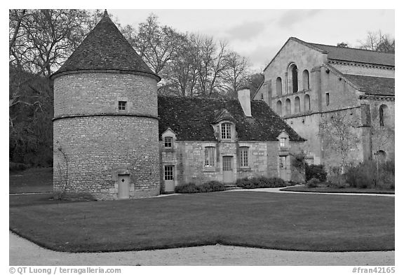 Dovecote, Cistercian Abbey of Fontenay. Burgundy, France (black and white)