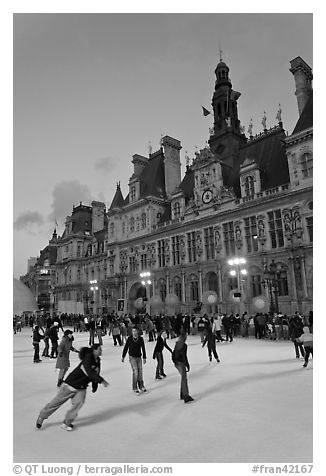 Holiday ice ring in front of the city hall. Paris, France