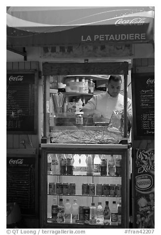 Street food vending booth, Montmartre. Paris, France