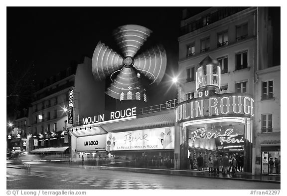 Windmill marking the Moulin Rouge Cabaret. Paris, France (black and white)