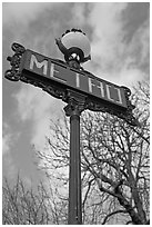 Metro sign and sky. Paris, France (black and white)