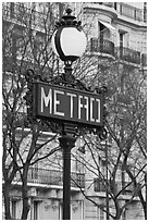 Metro sign. Paris, France (black and white)