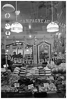 Pastries in bakery storefront. Paris, France (black and white)