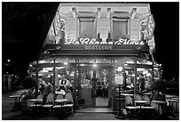 Brasserie by night. Paris, France (black and white)