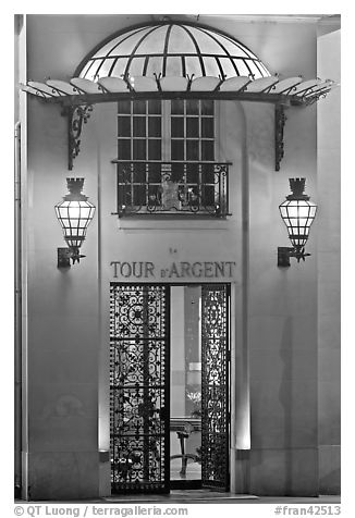 Entrance of the Tour d'Argent restaurant. Quartier Latin, Paris, France