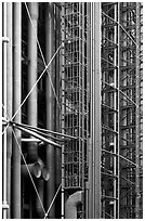 Color-coded pipes (climate,electrical,plumbing,circulation), Centre George Pompidou. Paris, France (black and white)