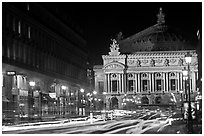Opera (Palais Garnier) at night with lights. Paris, France (black and white)