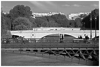 Steel and stone bridges over the Seine River. Paris, France ( black and white)