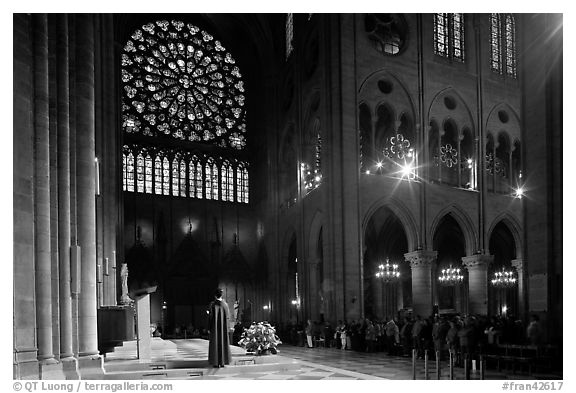 Catholic Mass celebration. Paris, France (black and white)