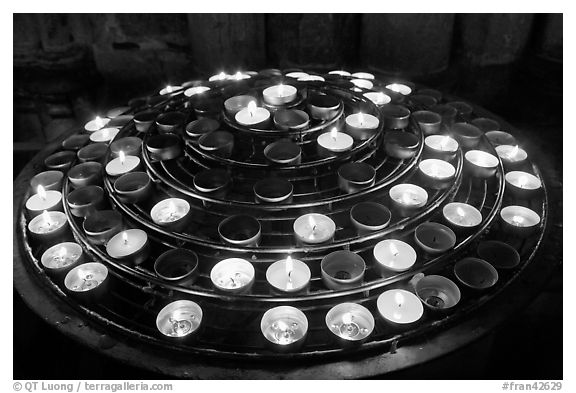 Circle of candles, Notre-Dame cathedral. Paris, France (black and white)