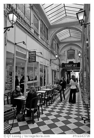 Eatery in covered passage. Paris, France (black and white)