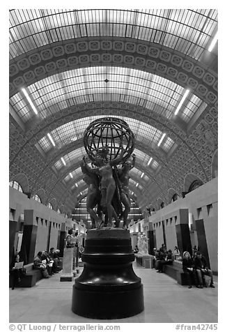 Sculpture by Jean-Baptiste Carpeaux, The Four Parts of the World, in Orsay Museum. Paris, France (black and white)