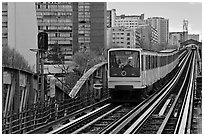 Metro on an above-ground section. Paris, France (black and white)