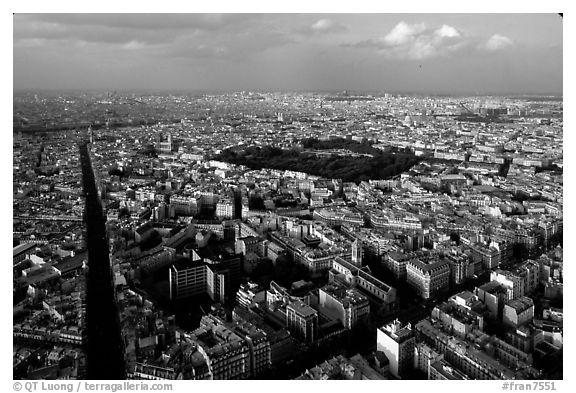 Streets and Luxembourg Garden seen from the Montparnasse Tower. Paris, France