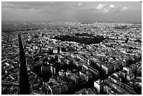 Streets and Luxembourg Garden seen from the Montparnasse Tower. Paris, France (black and white)