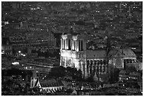 Notre Dame seen from the Montparnasse Tower, dusk. Paris, France ( black and white)